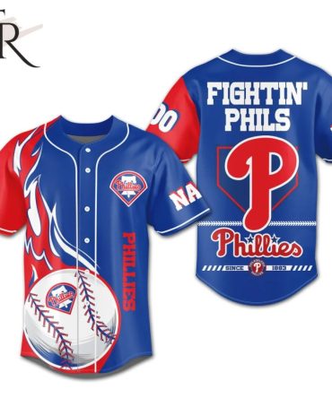 Get Game-Ready: Phillies Fightin' Phils Baseball Jersey – Bold Blue/Red Design!