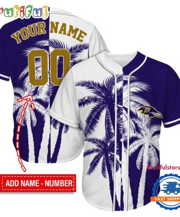 Nfl Baltimore Ravens Palm Trees Pattern Summer Personalized Baseball Jersey