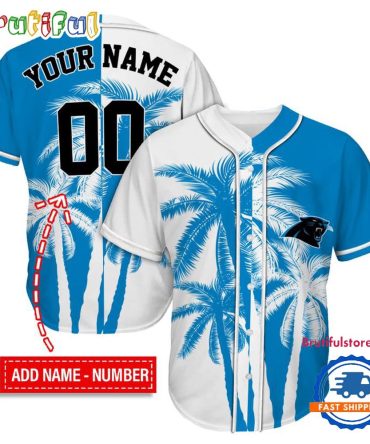 Nfl Carolina Panthers Palm Trees Pattern Summer Personalized Baseball Jersey