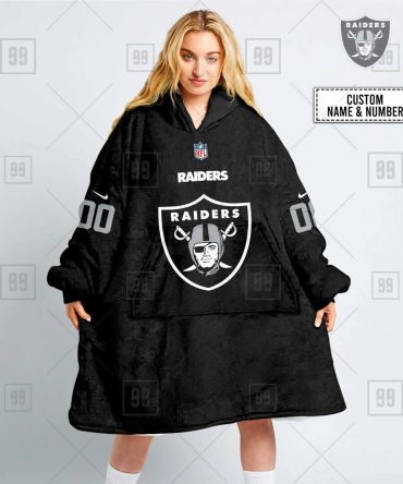 Nfl Las Vegas Raiders Custom Name Number Black Home Jersey Blanket Hoodie