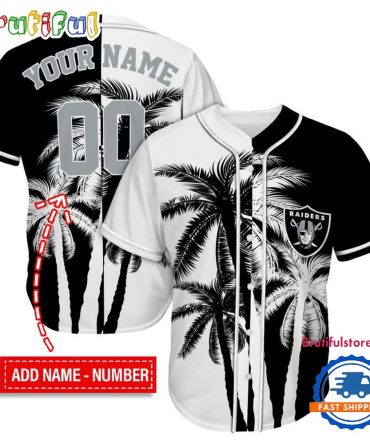 Nfl Las Vegas Raiders Palm Trees Pattern Summer Personalized Baseball Jersey