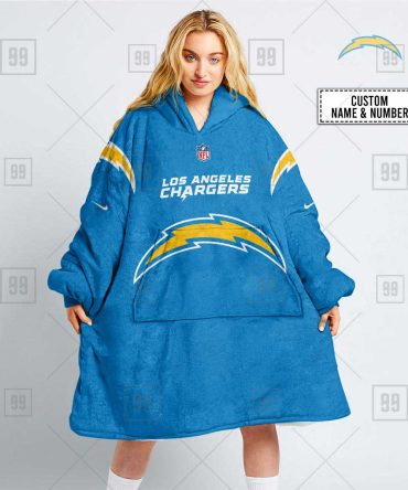 Nfl Los Angeles Chargers Custom Name Number Powder Blue Home Jersey Blanket Hoodie