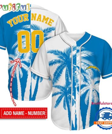 Nfl Los Angeles Chargers Palm Trees Pattern Summer Personalized Baseball Jersey