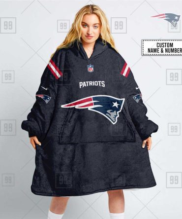 Nfl New England Patriots Custom Name Number Navy Home Jersey Blanket Hoodie