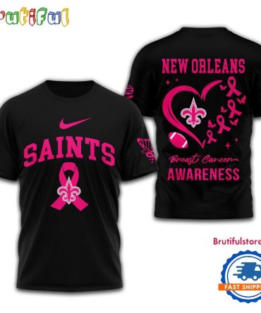 Nfl New Orleans Saints Football 2025 New Design Breast Cancer Awareness 3D Shirt