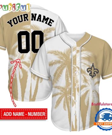 Nfl New Orleans Saints Palm Trees Pattern Summer Personalized Baseball Jersey