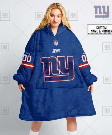Nfl New York Giants Custom Name Number Royal Home Jersey Blanket Hoodie