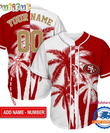 Nfl San Francisco 49Ers Palm Trees Pattern Summer Personalized Baseball Jersey