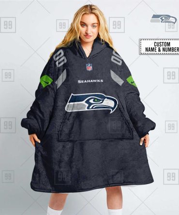 Nfl Seattle Seahawks Custom Name Number Navy Home Jersey Blanket Hoodie