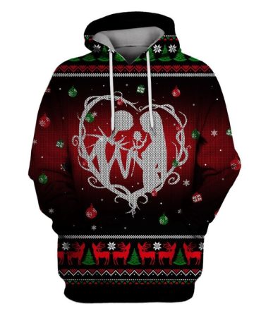 Tnbc Hoodie Jack Skellington And Sally Heart Christmas Pattern Red Hoodie