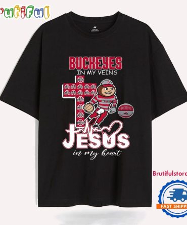 Ohio State Buckeyes In My Veins Jesus In My Heart Mascot T Shirt