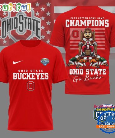 Ohio State Buckeyes Ncaa 2025 Cotton Bowl Game Champions Mascot T Shirt