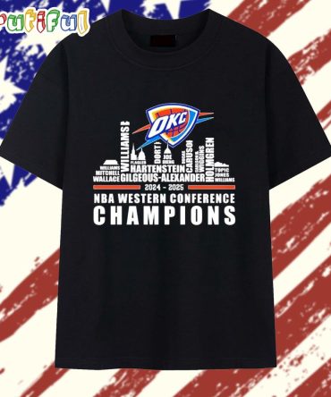 Oklahoma City Thunder 2024-2025 Nba Eastern Conference Champions Name Skyline T Shirt