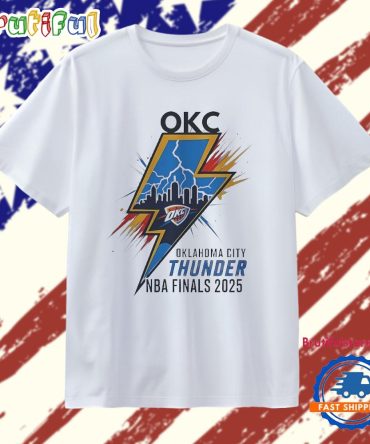 Oklahoma City Thunder Nba Finals 2025 Skyline Lightning T Shirt