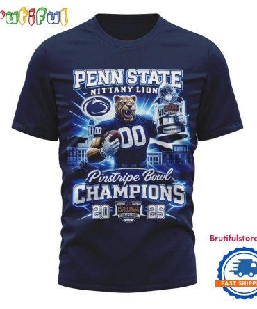 Penn State Nittany Lions 2025 Pinstripe Bowl Champions Mascot Design 3D Shirt