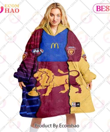 Personalized Afl Brisbane Lions Mix V1 Jersey Oodie, Flanket, Blanket Hoodie, Snuggie