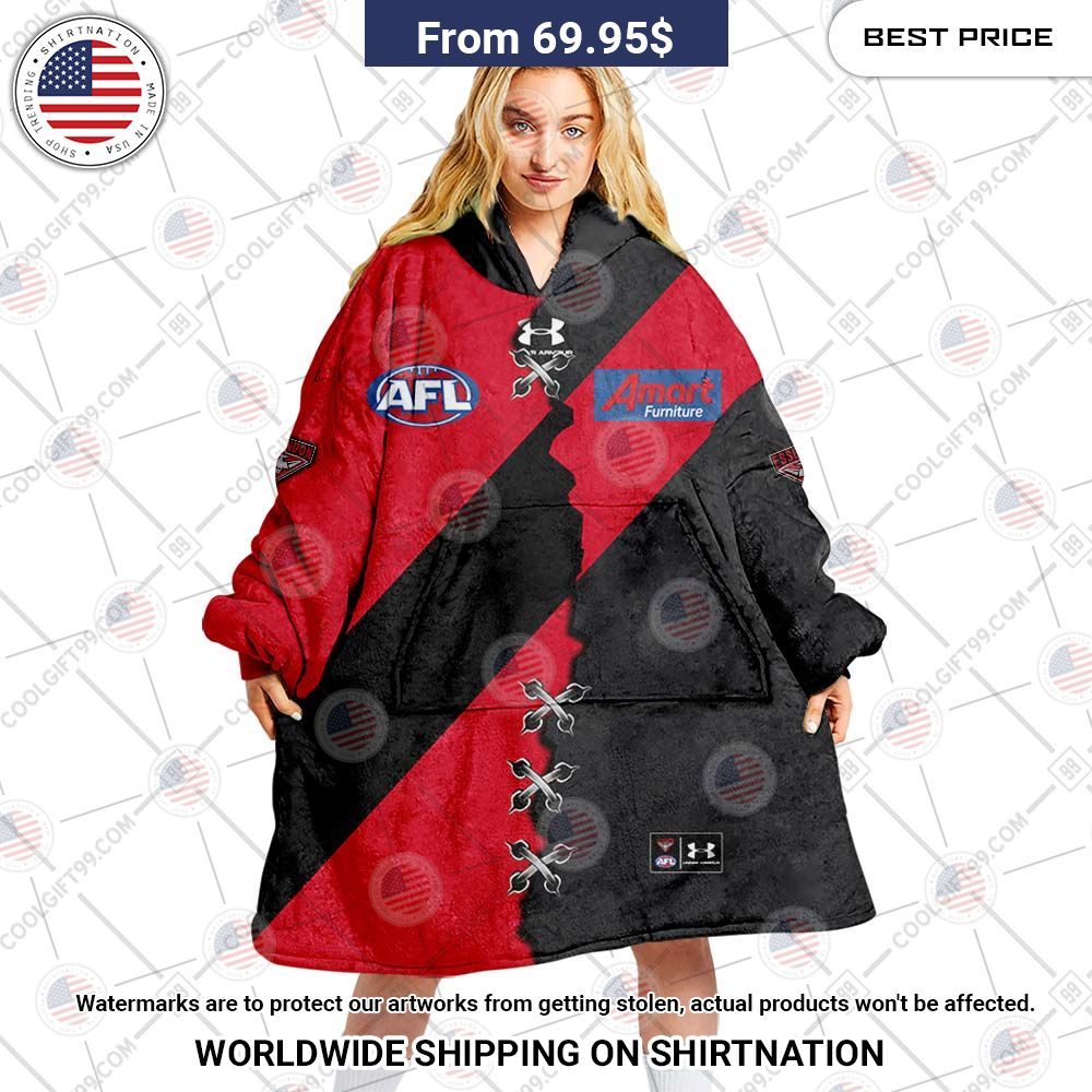 Best Custom Afl Essendon Bombers Jersey Blanket Hoodie