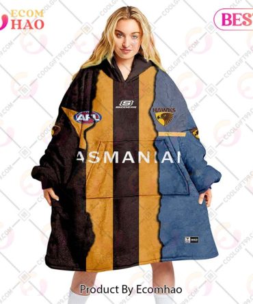 Personalized Afl Hawthorn Hawks Mix V1 Jersey Oodie, Flanket, Blanket Hoodie, Snuggie