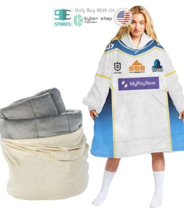 Best Personalized Gold Coast Titans White Blue Hooded Blanet Hoodie