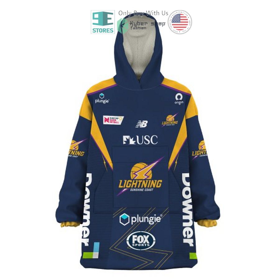 Best Personalized Netball Sunshine Coast Lightning Blue Hooded Blanet Hoodie - Image 2