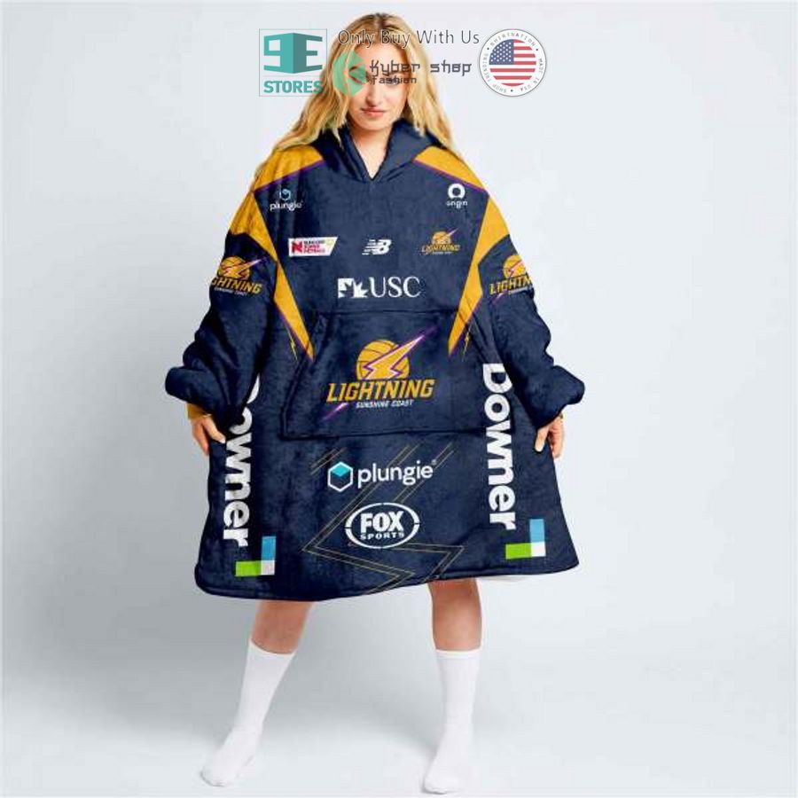 Best Personalized Netball Sunshine Coast Lightning Blue Hooded Blanet Hoodie - Image 3