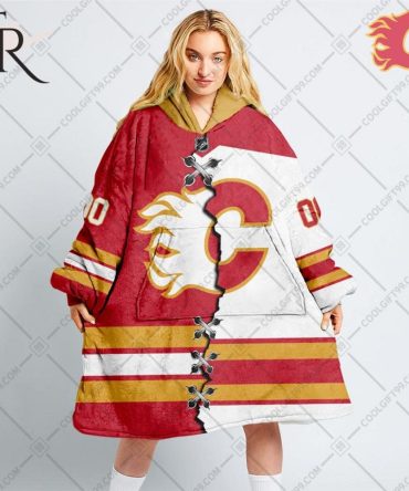 Personalized Nhl Calgary Flames Mix Jersey Blanket Hoodie