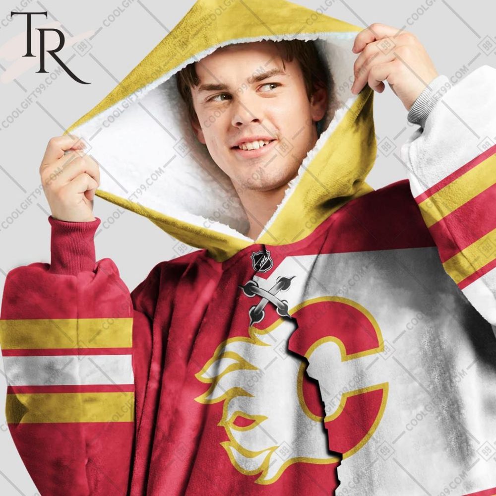 Personalized Nhl Calgary Flames Mix Jersey Blanket Hoodie - Image 2