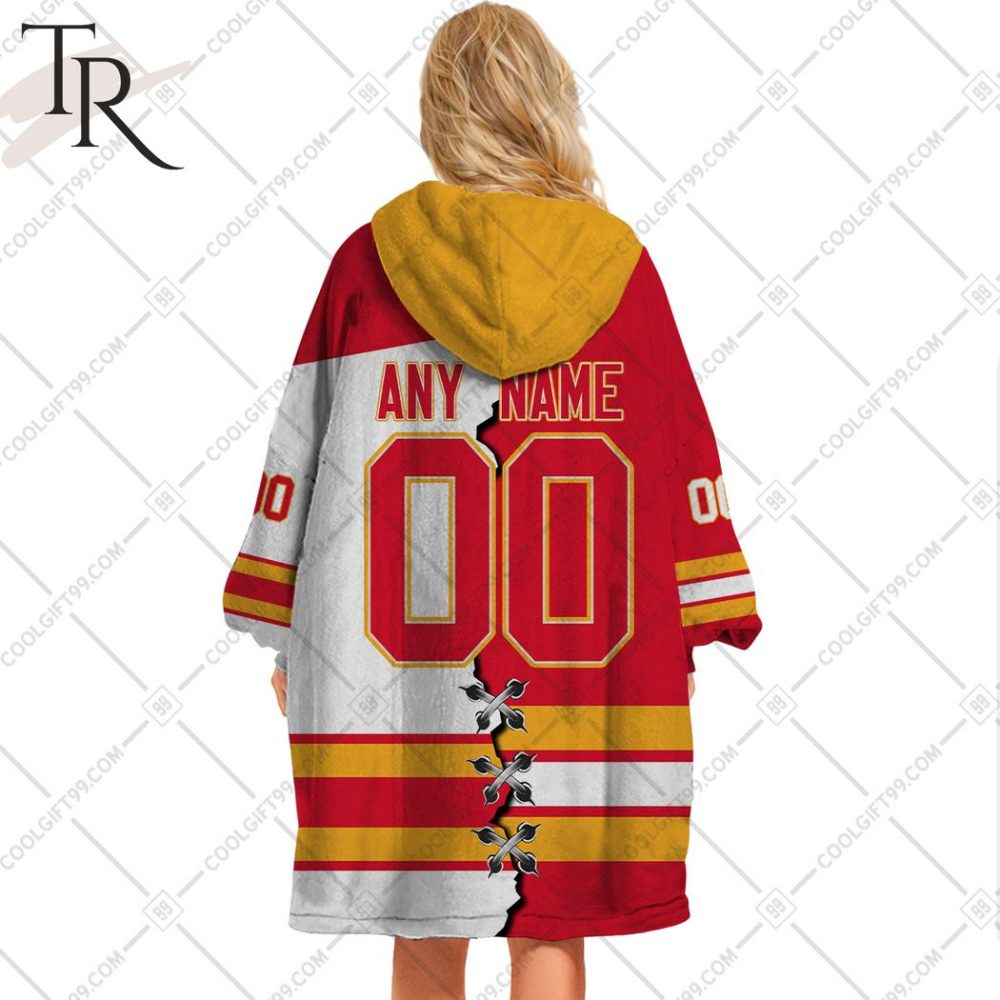 Personalized Nhl Calgary Flames Mix Jersey Blanket Hoodie - Image 3