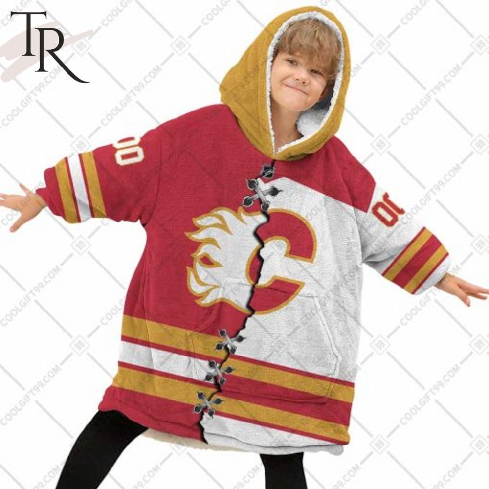 Personalized Nhl Calgary Flames Mix Jersey Blanket Hoodie - Image 7