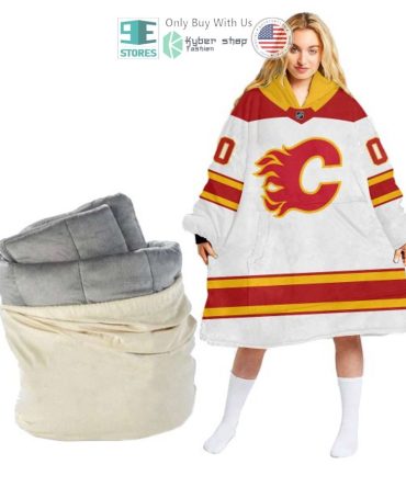 Best Personalized Calgary Flames White Red Hooded Blanet Hoodie