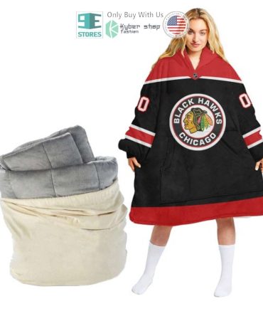 Best Personalized Chicago Blackhawks Black Red Hooded Blanet Hoodie