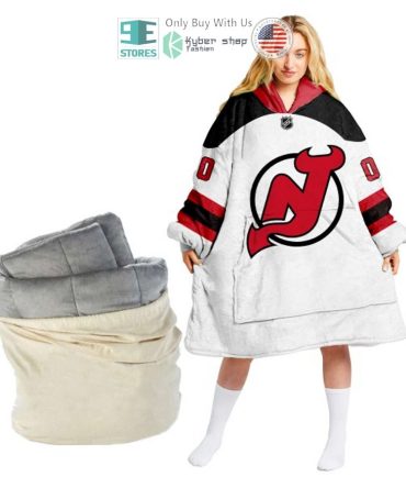 Best Personalized New Jersey Devils Log White Hooded Blanet Hoodie