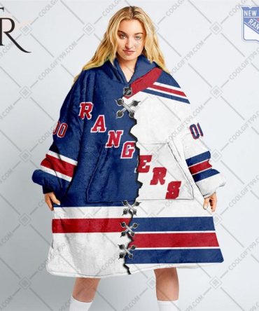 Personalized Nhl New York Rangers Mix Jersey Blanket Hoodie