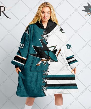Personalized Nhl San Jose Sharks Mix Jersey Blanket Hoodie