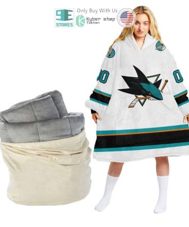 Best Personalized San Jose Sharks White Hooded Blanet Hoodie