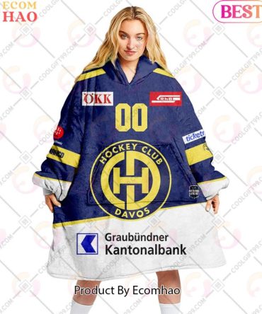 Personalized Nl Hockey Hc Davos Home Jersey Style Oodie, Flanket, Blanket Hoodie, Snuggie