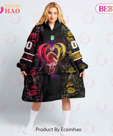 Personalized Nrl Brisbane Broncos Rose Dragon Oodie, Flanket, Blanket Hoodie, Snuggie