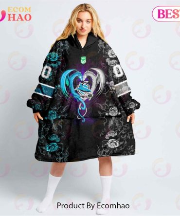 Personalized Nrl Cronulla Sutherland Sharks Rose Dragon Oodie, Flanket, Blanket Hoodie, Snuggie