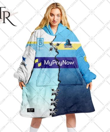 Personalized Nrl Gold Coast Titans Mix V2 Jersey Oodie, Flanket, Blanket Hoodie, Snuggie