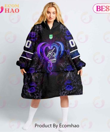 Personalized Nrl Melbourne Storm Rose Dragon Oodie, Flanket, Blanket Hoodie, Snuggie