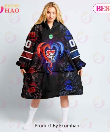 Personalized Nrl Newcastle Knights Rose Dragon Oodie, Flanket, Blanket Hoodie, Snuggie