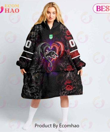 Personalized Nrl Penrith Panthers Rose Dragon Oodie, Flanket, Blanket Hoodie, Snuggie