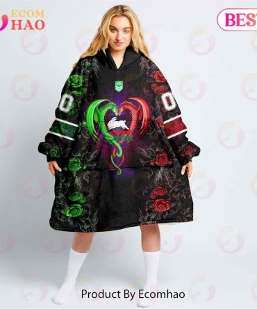 Personalized Nrl South Sydney Rabbitohs Rose Dragon Oodie, Flanket, Blanket Hoodie, Snuggie