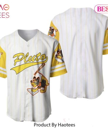 Pluto Baseball Jersey - Fun Cartoon Design, Yellow/White Stripes - Unisex Sports Shirt By Haotees