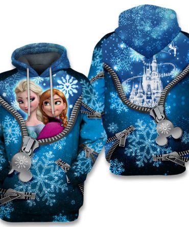 Dn Frozen Hoodie Anna And Elsa Dn Castle Zipper Pattern Blue Hoodie