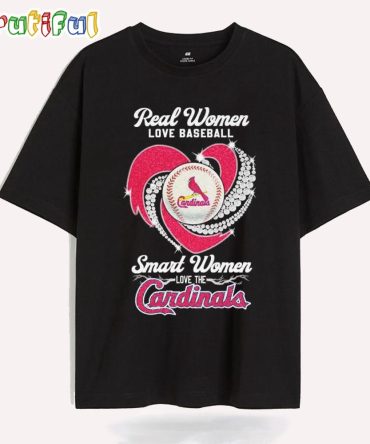 Real Women Love Baseball Smart Women Love The St Louis Cardinals Diamond Heart T Shirt