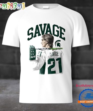 Red Savage Michigan State Hockey Cartoon T Shirt
