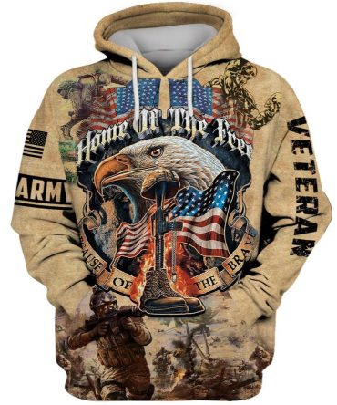 Veteran Hoodie Army Veteran Home Of The Free Because Of The Brave Bald Eagle Falen Soldier T-Shirt Veteran Shirt