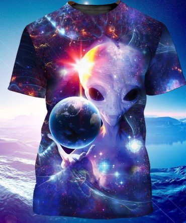 Alien Shirt Alien And The Universe 3D Blue Galaxy T-Shirt Adult Unisex