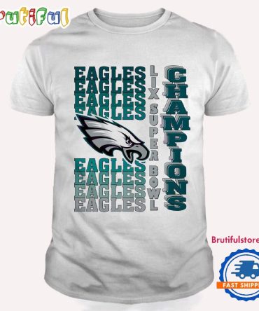 Retro Philadelphia Eagles Gradient Wordmark Lix Super Bowl Champions T Shirt